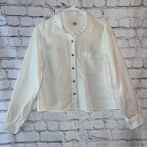 Marine Layer Cropped Boxy Long Sleeve White Textured Blouse Size Medium